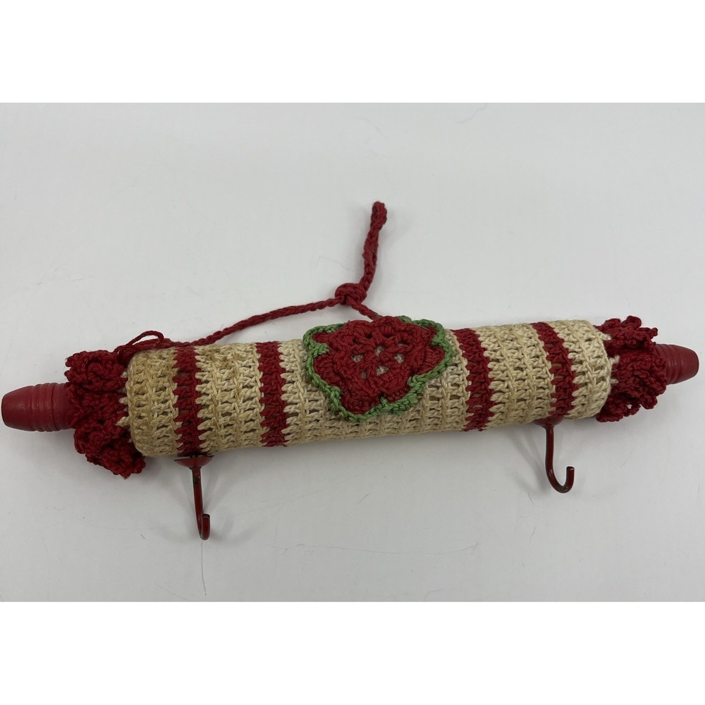 Vintage Kitchen Mini Rolling Pin Key Small Utensil Holder 8.5" Crochet Cover